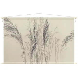 Bilderdepot24 Wandteppich modern Landhaus Gräser grau, rechteckig, Höhe: 2.6 mm, großes Wandbild aus Natur-Baumwolle Wandbehang Stoffbild Tuch Wollseil grau rechteckig | 185 cm x 125 cm x 2.6 mm