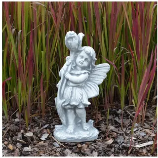 gartendekoparadies.de Gartenfigur Liebevolle Elfe mit Rose, Steinfigur, H. 32 cm, 3 kg, Frostsicher grau