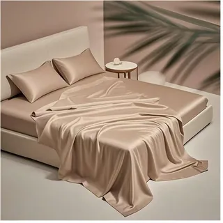 Satin Bettlaken ohne Gummizug Hotel Luxus Tencel Betttuch Haustuch Extra Weiche Kühlende Seiden Laken für Bett 90 bis 200 cm(Camel,160x230cm)