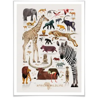 Poster WALL-ART "Africa Safari Tiere Zebra Elefant Löwe" Bilder Gr. B/H/T: 100 cm x 120 cm x 0,1 cm, Afrika, 1 St., bunt Poster ohne Bilderrahmen