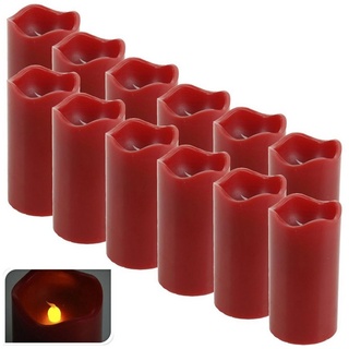LED-Kerze LED Kerzen Set 7x13cm rot 12 Echtwachskerzen mit Timer Funktion, natürliches Ambiente rot