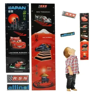 alles-meine.de GmbH 3-D Meßlatte Cars Auto - Wandtattoo selbstklebend mit 2 Sticker - wasserfest - Messlatte Mc Queen Kinderzimmer Wandsticker Aufkleber Pop-Up