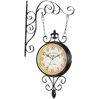 LOVIVER Doppelseitige Bahnhofsuhr, an der montiert, geräuschlos, antike Gartenuhr, Wanduhr für Wohnzimmer, Garten, Terrasse, Schlafzimmer, Dekor