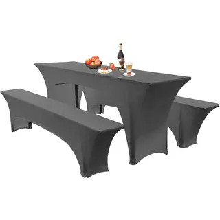 Elastische Hussen Für Bierzeltgarnitur Biertischhussen Bierbank-Auflage & Tischdecke 50 cm Oder 70 cm Tischbreite, 3 TLG Set Stretch Hussen Für Festzeltgarnituren Bierbank (70cm,Dark Gray)