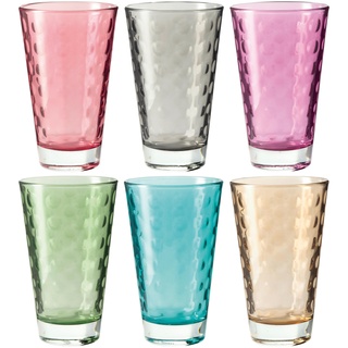 LEONARDO HOME Trinkglas Optic 6-er Set, Wasserglas, Longdrinkglas, Glas Becher, spülmaschinenfest, Bunt, 6 Stück (1er Pack), 6