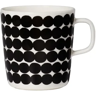 Marimekko - Oiva Räsymatto Becher mit Henkel 400 ml, weiß / schwarz