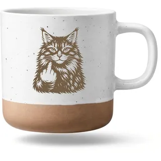Bergliebe Keramiktasse freche Katze mit Mittelfinger | Kaffetasse Tiermotiv | Teebecher weiß mit beigem Boden | Geschenk für Tierfreunde, Geburtstag | 360 ml Pohmer Design (5. Katze Mittelfinger)