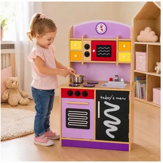 Best for Kids Spielküche Holzspielküche – Lila mit Ofen, Spüle & Herd Set für Kinder Holz, bewegliche Uhrzeiger, zusätzlicher Stauraum unter der Spüle rosa