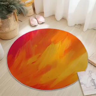 Generisch Runder Teppich 160 cm, Farbverlauf Abstrakt Textur, Waschbar & rutschfest Weicher Kurzflor Teppich in Orange Bunt, für Wohnzimmer Schlafzimmer Arbeitszimmer & Home Office