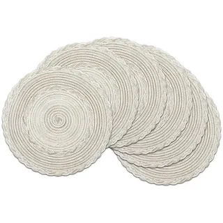 LuxusKollektion Platzset Tischsets Rund Abwaschbar Geflochten 6er Set Elfenbein Umrandet beige