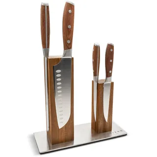 JULIVAN LIVING Magnetischer Messerblock ohne Messer, für 8 Küchenmesser, Messerhalter magnetisch aus Akazienholz, Messerblock magnetisch, starke Magnetleiste an allen Seiten