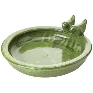 Esschert Design FB489, grüne Vogeltränke, Keramik, rund, 10,9 x 32,9 x 30,7 cm