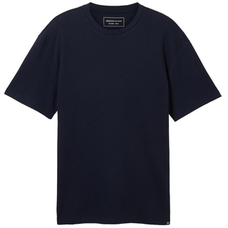 TOM TAILOR DENIM Herren T-Shirt mit Waffelstruktur, blau, Uni, Gr. S