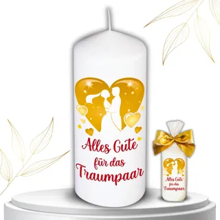 Hochzeitskerze Gold Alles Gute für das Traumpaar Geschenk zur Hochzeit Traukerze