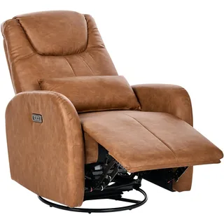 Beliani Elektrischer Schaukel-Fernsehsessel Kunstleder 79 x 102 x 94 cm Braun mit Kissen