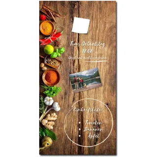 Memoboard Bright Wood L 30 x 60 cm | Magnettafel aus Glas zum beschriften hochkant | Optimal geeignet für Küche & Esszimmer als funktionaler Eyecatcher in natürlicher Holzoptik | Kräuter Gewürze