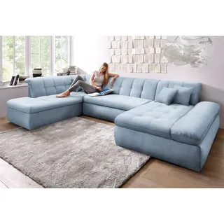 DOMO collection Wohnlandschaft MORIC Massiv! - Belastbar bis 140 kgxSitz, 353x216x80 cm, XXL, U-Form, inkl. Zierkissen blau