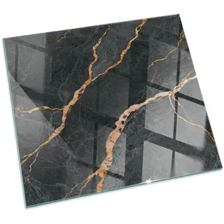 Funkenschutzplatte für Kamin 60x60 cm Dekorative Glasbodenplatte Glasboden Hitzeschutz Quadratische Schutzplatte Hartglas Elegantes Design Stilvollem Motiv - Eleganter Marmor mit Adern