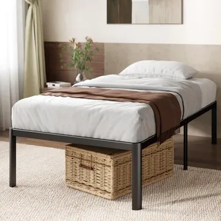 Zinus Van Bettgestell 90 x 200 cm - Metallbett 90x200 mit Metall-Lattenrost - 41 cm Hohe Plattform mit Freiraum Darunter - Kein Boxspringbett Erforderlich - Einfache Montage - Schwarz