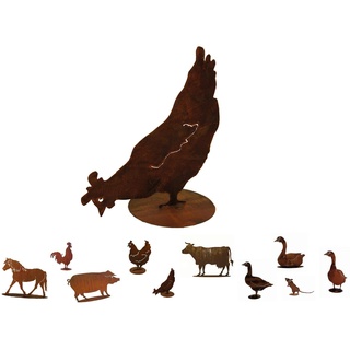Gartenfigur Rost auf festem Stand – Hochwertig & Wetterfest - Metall Tierfigur - Edelrost Dekofigur/Tier Figur – Gartendeko/Dekoration (Henne - Höhe 40cm)