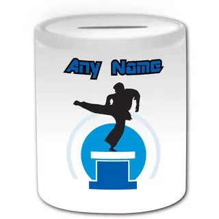 Personalisiertes Geschenk – Martial Arts Spardose (Sport Outline Design Thema, weiß) – alle Nachricht/Name auf Ihre einzigartige – Wushu Kung Fu Kickboxen Karate MMA