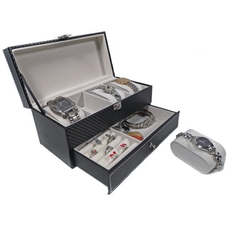 Yudu Uhrenbox Uhrenbox Uhrenkoffer Schmuckkästchen Schmuckkoffer mit Schublade schwarz