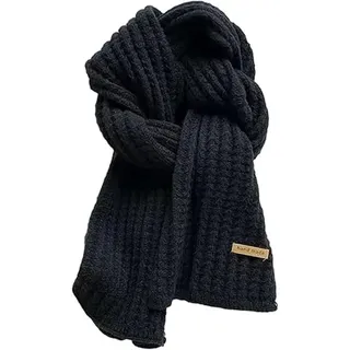 Strickschal Warm Langschal Gestrickt Winterschal Einfarbig Mode Groß Verdickt Wollschal Vintage Unisex Schals Deckenschal Halstuch für Damen Mädchen Herren Junge Geschenk (Schwarz,Einheitsgröße)