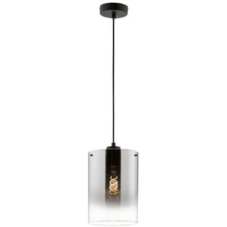 FISCHER & HONSEL LED Pendelleuchte, Dimmfunktion, LED wechselbar, Warmweiß, Lampenschirm Zylinder Rauch-Glas hängend einflammig Ø 18cm klein schwarz