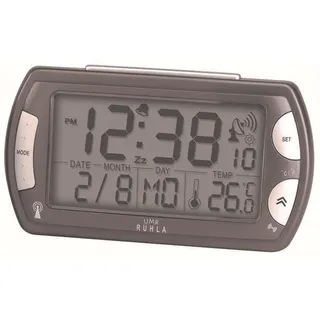 UMR UMR Funkwecker mit großen LC-Display, Kalender, Temperatur- und Funksignalanzeige, grau - Schwarz