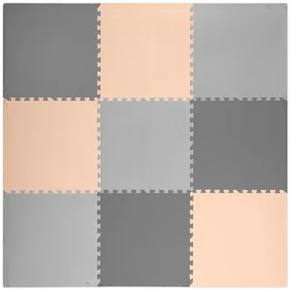 Große Puzzle Schaumstoffmatte 180x180cm 9 Stück grau-pfirsichig