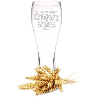 GRAVURZEILE Leonardo Weizenglas mit Gravur - Glück ist einen Papa wie Dich zu haben V2 - Personalisiert mit Namen - Geschenke für Papa zum Vatertag - Geschenk für Bierkenner - 500 ml