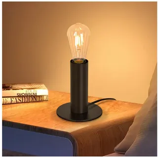 Nettlife Tischleuchte Schwarz Vintage E27 40W mit Stecker inkl. Schalter, ohne Leuchtmittel, Nachttischleuchte Industrial Retro für Schlafzimmer Wohnzimmer schwarz