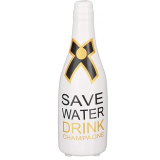 Relaxdays Spardose Sektflasche, Save Water drink Champagne, Keramik, Schloss & Schlüssel, Ice Prosecco Sparflasche, weiß