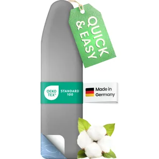SimplySmooth Bügelbrettbezug 120x40 cm – OEKOTEX100 – Made in Germany Bügelbezug für 115-122x35-40cm hitzebeständig mit Spannern, Kordeldreher und Komfortpolsterung, mit Bügeltuch Größe M