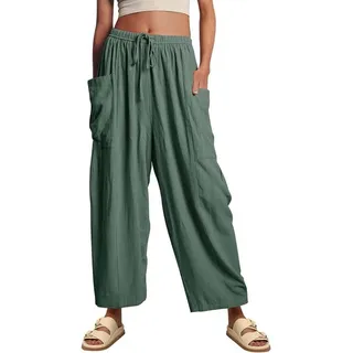 BlauWave Loungepants Hose Damen mit weitem Bein, lässig, locker, leicht (1-tlg) Strand-Palazzo-Haremshose grün XL