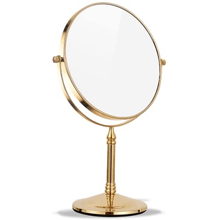 DOWRY Schminkspiegel Gold Kosmetikspiegel mit Vergrößerung 7X Tischspiegel 8 Zoll Rasierspiegel Stehend Doppelseitiger Spiegel