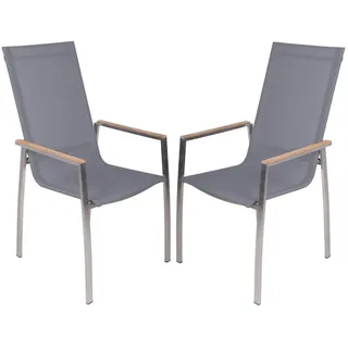 Garden Pleasure Stapelstuhl Pavia 2er Set Eleganter Stahlstuhl mit Teakholz-Armlehnen