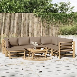 Yolola Gartenmöbel Set Bambus Gartenlounge mit Taupe Kissen Loungemöbel Terrasse Garten Lounge Sofa Outdoor Couch Ecksofa Garten Set Sitzgruppe Garten Sofagarnitur Lounge Set Terassenmöbel 8-TLG