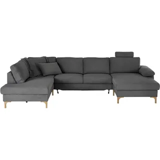 Wohnlandschaft 3C CANDY "Lecce, wahlweise PUR-Schaumstoff oder Tonnentaschenfederkern U-Form", schwarz, B:339cm H:86cm T:220cm, 95% Polyester, 5% Nylon, Sofas, Wohnlandschaft, Bettkasten in Umbauecke und Longchair, sowie Querschläfer im 2-Sitzer