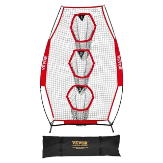 Vevor Fußballtrainer Wurfnetz Übungsnetz (168 x 77 x 245 cm) mit 3 Zieltaschen & tragbarer Aufbewahrungstasche & Gurten, Wurfziel-Training für die Passgenauigkeit des Quarterbacks, rot