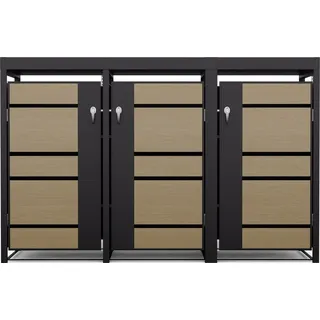 Blumfeldt Stilvolle 3er-Mülltonnenbox für 60/120/240 L Behälter, Top- & Frontöffnung, inklusive Schloss & Schlüssel - praktisches & elega... - Naturbelassen