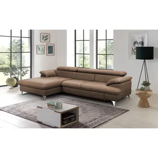 COTTA Ecksofa David Echtleder, Echtleder mit Schlaffunktion & Bettkasten braun