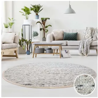 TaraCarpet Wollteppich TaraCarpet Handwebteppich Frankeneck, rund, Höhe: 13 mm, Handgewebter Teppich gewalkt Wohnzimmer Schlafzimmer Esszimmer 130x130 braun|grau|schwarz rund | 130 cm x 130 cm x 13 mm