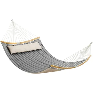 SONGMICS Hängematte für 2 Personen, gepolstert, Outdoor Hängematte mit trennbaren Bambusstangen, Camping-Hängematte mit Kissen, 200 x 140 cm, max. 225 kg belastbar, grau-beige GDC34CG