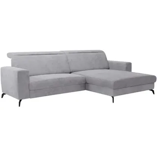 Cantus Ecksofa, Hellgrau, Metall, 3-Sitzer, Ottomane rechts, L-Form, 290x178 cm, Rücken echt, Wohnzimmer, Sofas & Couches, Wohnlandschaften, Ecksofas