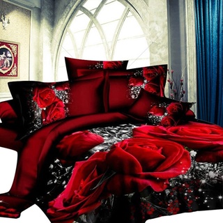 GD-SJK Bettwäsche, Zweiteiliger Anzug, 3D rote Rose,Bedruckte Bettwäsche Tröster Set Romantische Blume Bettbezug für Doppelbett 135 x 200 cm in rot aus Microfase (135 * 200cm)