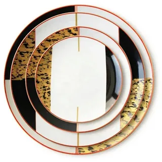 Quality Elegance Teller-Set Schwarz Gold Marmor Luxus Bone China Geschirrset (4-tlg)