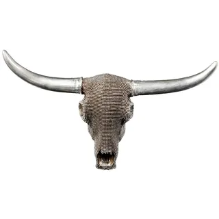 Figuren Shop GmbH Wanddekoobjekt Wandrelief Büffel Schädel - Silber Noppen - Fantasy Western Trophäe silberfarben