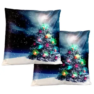 2er-Set Deko-Weihnachtskissen "Tannenbaum" mit LEDs, 45 x 45 cm