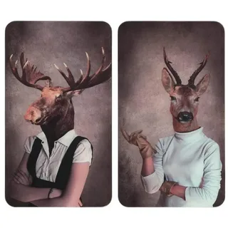 WENKO Herd-Abdeckplatte 2er Set Glasabdeckplatten Kochplattenabdeckung Herdabdeckplatten, Glas, 30 x 52 cm Humanisation Tier Motiv für Glaskeramik-Kochfelder bunt